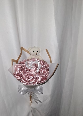 Pudra Kurdele Çiçek Buketi (Ayıcıklı) - Görsel 2