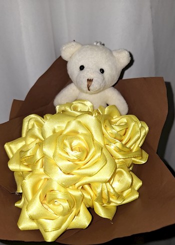 Sarı Kurdele Çiçek Buketi (Ayıcıklı) - Görsel 4