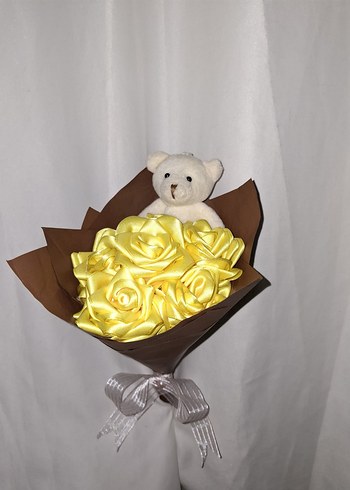 Sarı Kurdele Çiçek Buketi (Ayıcıklı) - Görsel 3