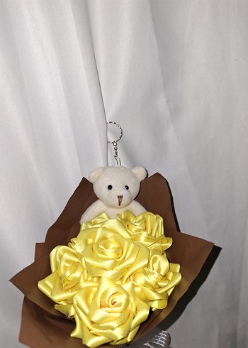 Sarı Kurdele Çiçek Buketi (Ayıcıklı) - Görsel 5