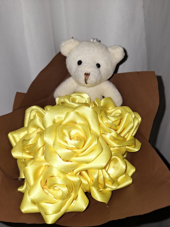 Sarı Kurdele Çiçek Buketi (Ayıcıklı) - Görsel 4