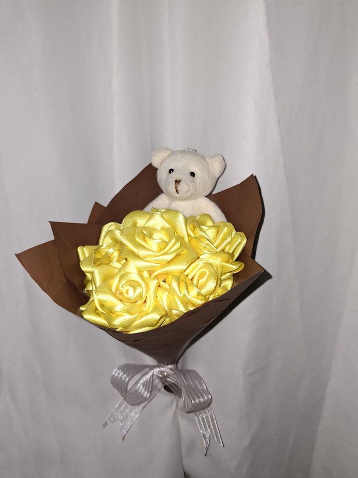 Sarı Kurdele Çiçek Buketi (Ayıcıklı) - Görsel 3