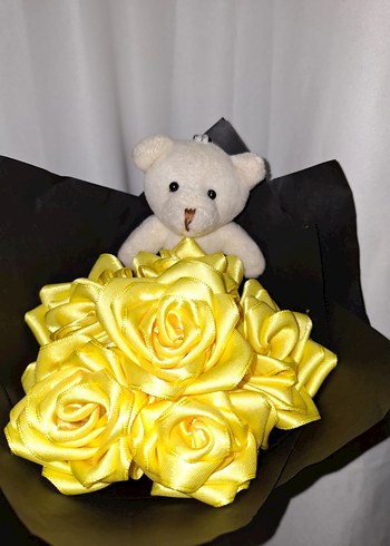 Sarı Kurdele Çiçek Buketi (Ayıcıklı) - Görsel 6