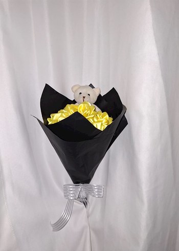 Sarı Kurdele Çiçek Buketi (Ayıcıklı) - Görsel 2