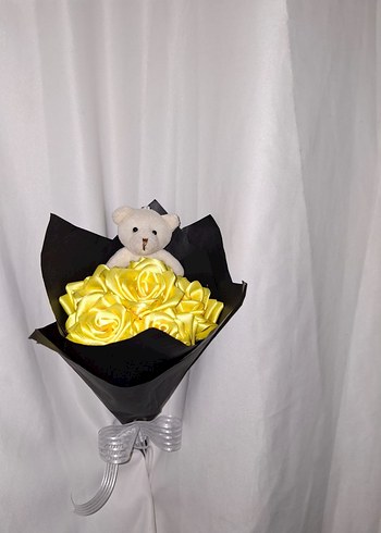 Sarı Kurdele Çiçek Buketi (Ayıcıklı) - Görsel 4