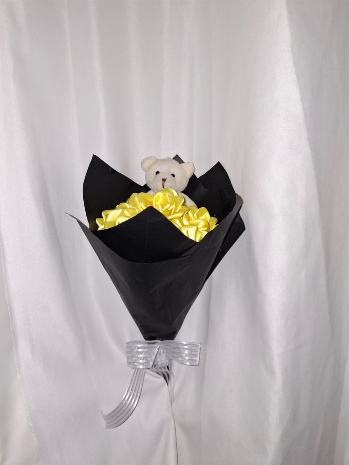 Sarı Kurdele Çiçek Buketi (Ayıcıklı) - Görsel 2