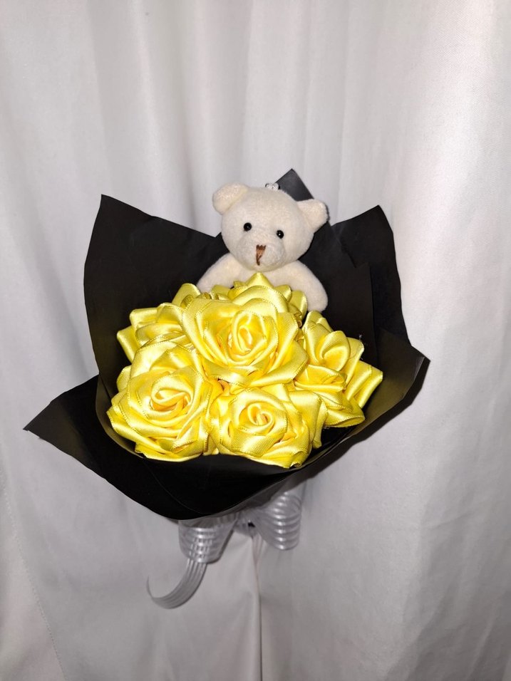 Sarı Kurdele Çiçek Buketi (Ayıcıklı) - Görsel 5