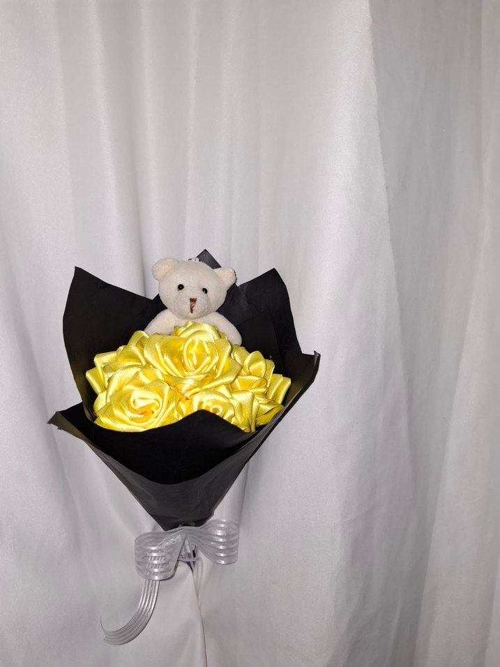 Sarı Kurdele Çiçek Buketi (Ayıcıklı) - Görsel 4