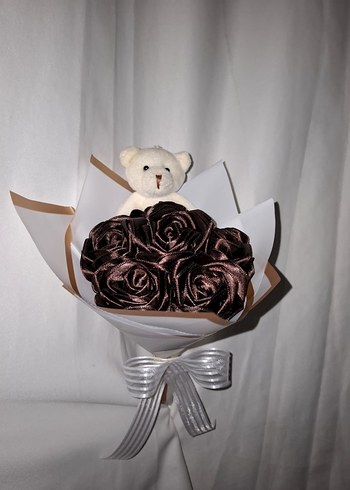 Kahve Kurdele Çiçek Buketi(Ayıcıklı) - Görsel 4