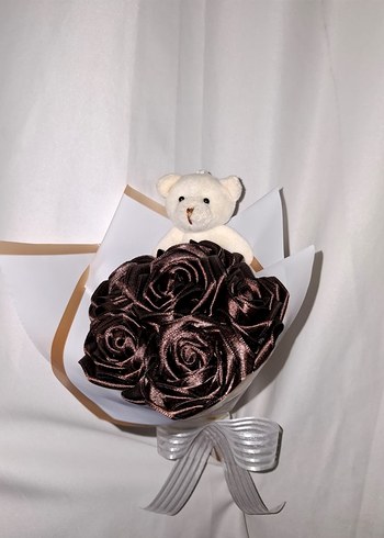 Kahve Kurdele Çiçek Buketi(Ayıcıklı) - Görsel 5