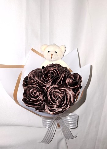 Kahve Kurdele Çiçek Buketi(Ayıcıklı) - Görsel 3