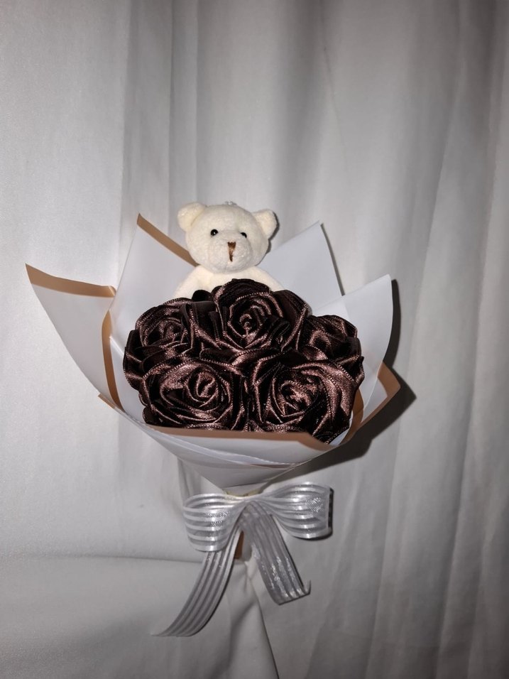 Kahve Kurdele Çiçek Buketi(Ayıcıklı) - Görsel 4