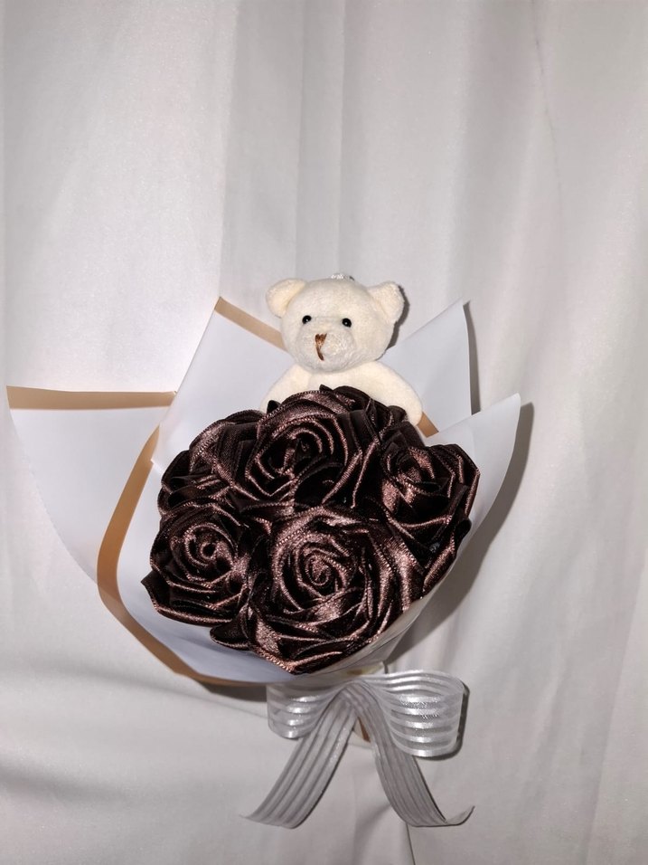 Kahve Kurdele Çiçek Buketi(Ayıcıklı) - Görsel 5