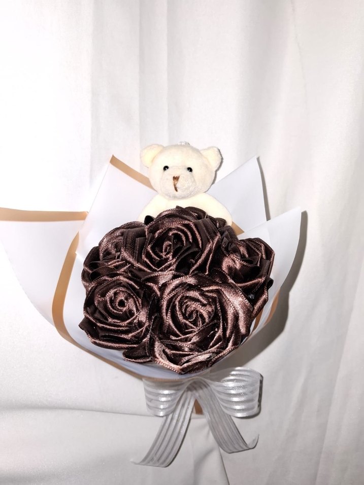 Kahve Kurdele Çiçek Buketi(Ayıcıklı) - Görsel 3