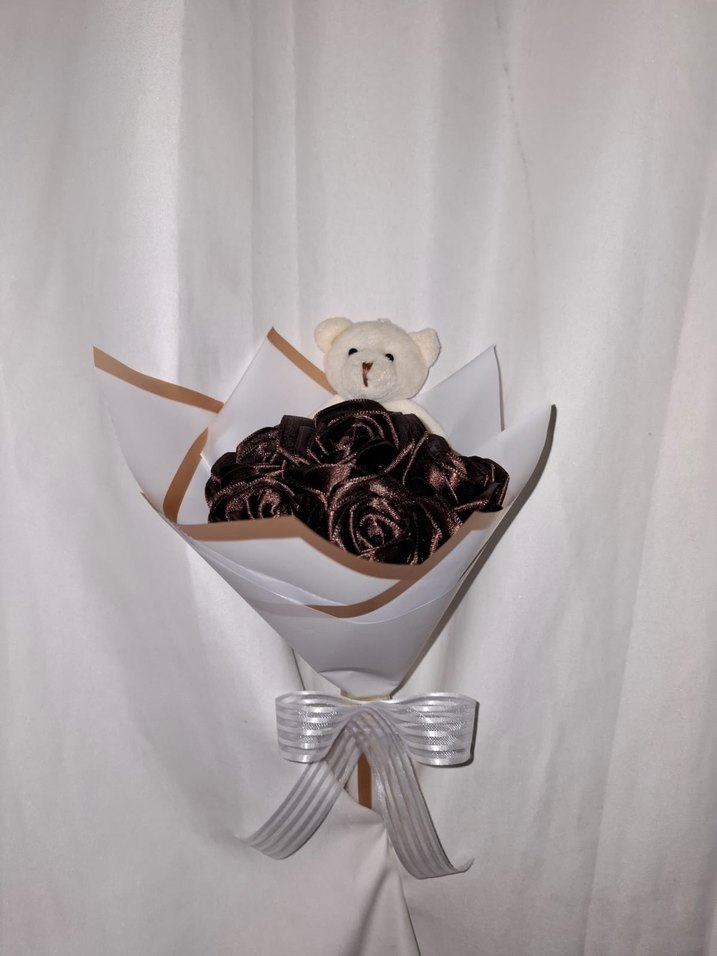 Kahve Kurdele Çiçek Buketi(Ayıcıklı) - Görsel 2