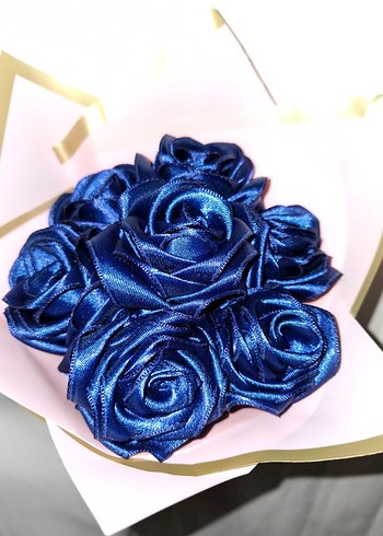 Gece Mavisi Kurdele Çiçek Buketi - Görsel 5