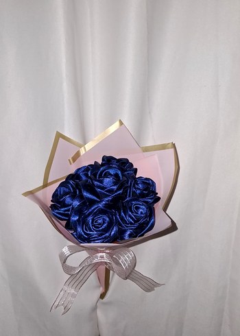 Gece Mavisi Kurdele Çiçek Buketi - Görsel 2