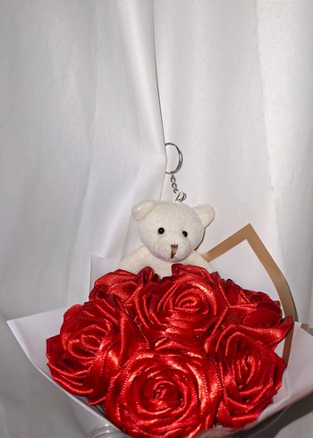 Kırmızı Kurdele Çiçek Buketi (Ayıcıklı) - Görsel 6