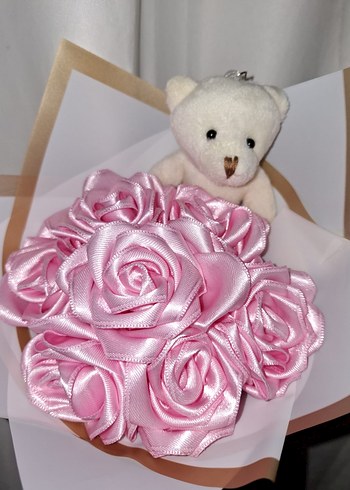 Pembe Kurdele Çiçek Buketi (Ayıcıklı) - Görsel 6