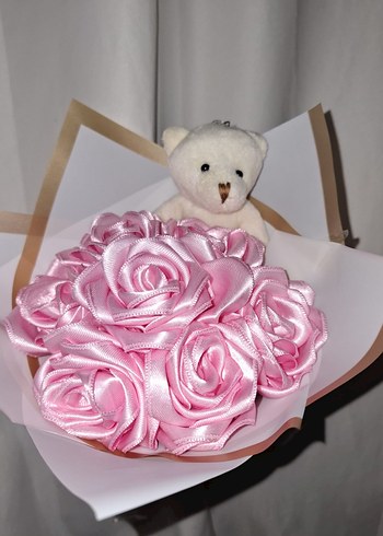 Pembe Kurdele Çiçek Buketi (Ayıcıklı) - Görsel 7