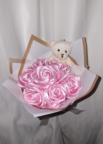 Pembe Kurdele Çiçek Buketi (Ayıcıklı) - Görsel 3