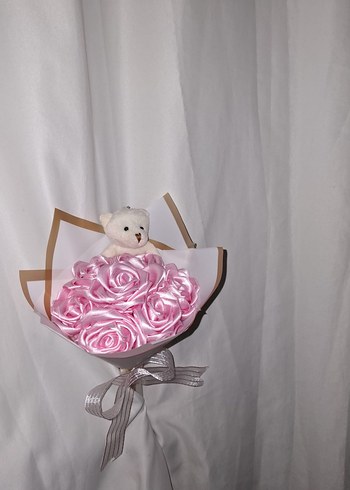 Pembe Kurdele Çiçek Buketi (Ayıcıklı) - Görsel 5