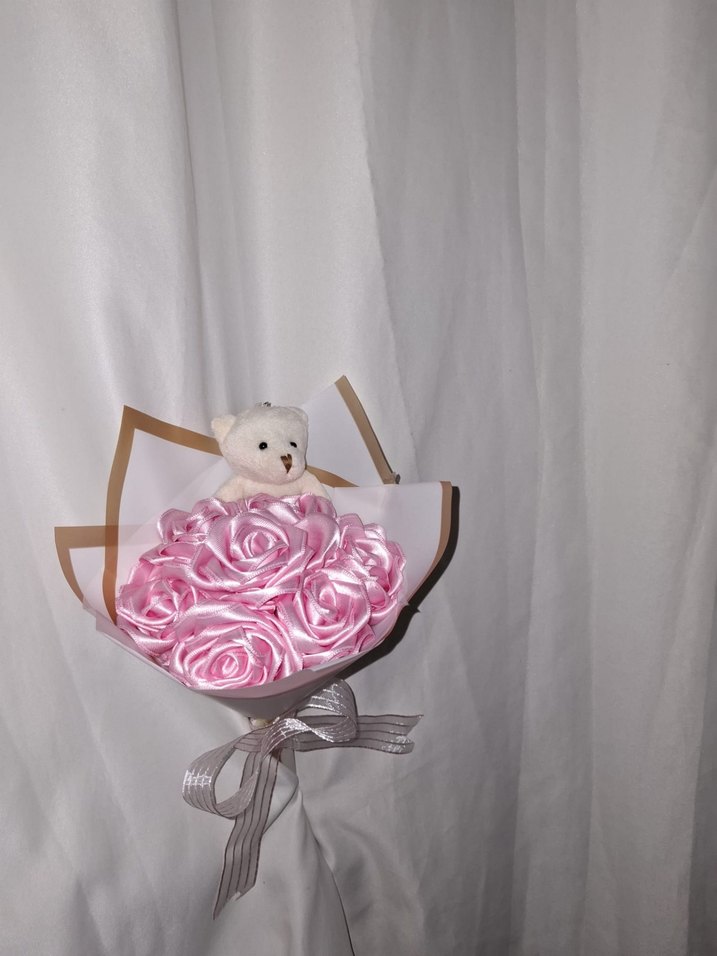 Pembe Kurdele Çiçek Buketi (Ayıcıklı) - Görsel 5