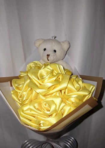 Sarı Kurdele Çiçek Buketi (Ayıcıklı) - Görsel 6