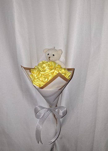 Sarı Kurdele Çiçek Buketi (Ayıcıklı) - Görsel 3