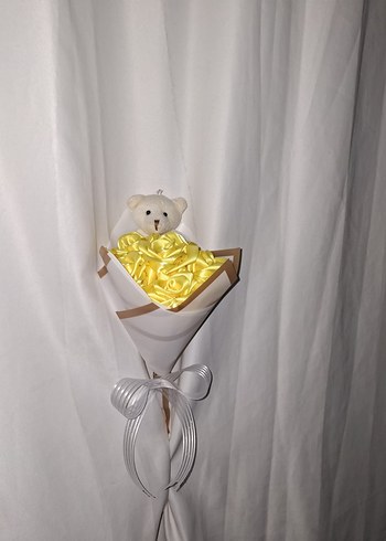 Sarı Kurdele Çiçek Buketi (Ayıcıklı) - Görsel 2