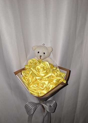 Sarı Kurdele Çiçek Buketi (Ayıcıklı) - Görsel 4