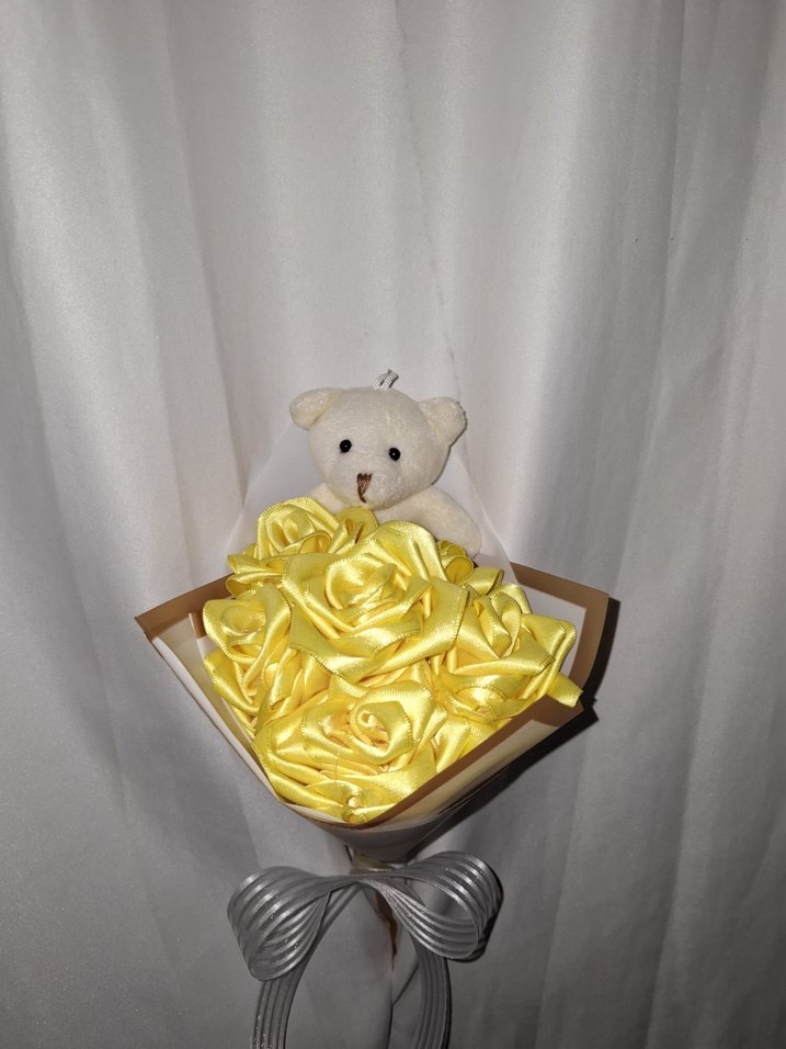 Sarı Kurdele Çiçek Buketi (Ayıcıklı) - Görsel 4