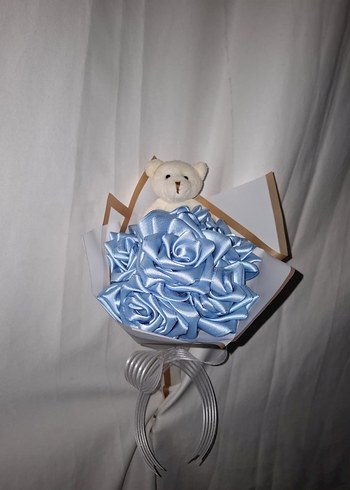 Mavi Kurdele Çiçek Buketi (Ayıcıklı) - Görsel 2