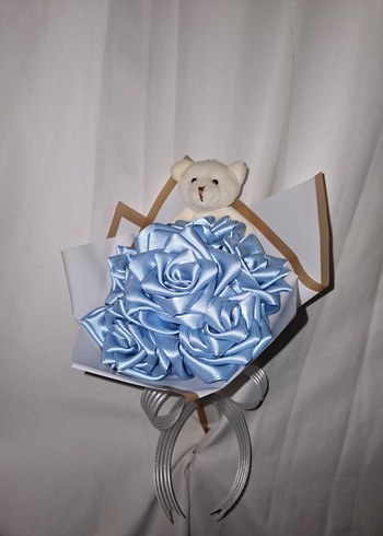 Mavi Kurdele Çiçek Buketi (Ayıcıklı) - Görsel 3