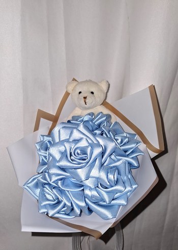 Mavi Kurdele Çiçek Buketi (Ayıcıklı) - Görsel 4