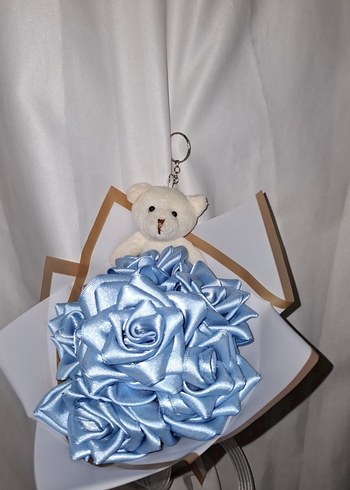 Mavi Kurdele Çiçek Buketi (Ayıcıklı) - Görsel 6