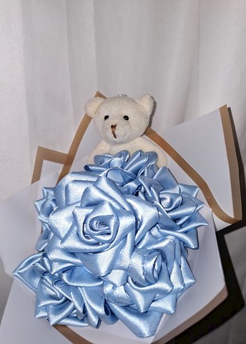 Mavi Kurdele Çiçek Buketi (Ayıcıklı) - Görsel 5