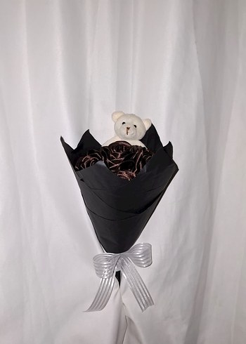 Kahve Kurdele Çiçek Buketi (Ayıcıklı) - Görsel 2