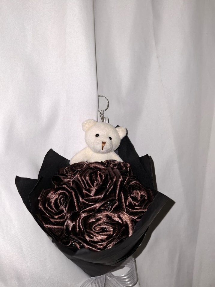 Kahve Kurdele Çiçek Buketi (Ayıcıklı) - Görsel 3