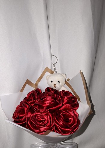 Bordo Kurdele Çiçek Buketi (Ayıcıklı) - Görsel 6