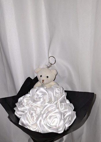 Beyaz Kurdele Çiçek Buketi (Ayıcıklı) - Görsel 6