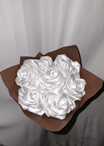 Beyaz Kurdele Çiçek Buketi - Görsel 5