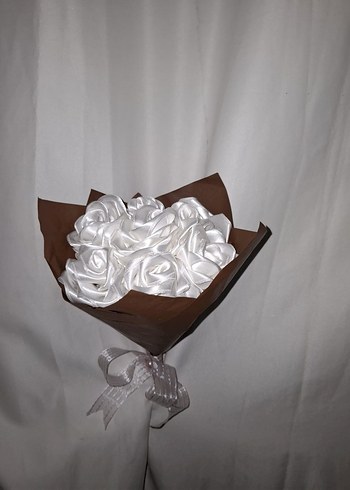 Beyaz Kurdele Çiçek Buketi - Görsel 3