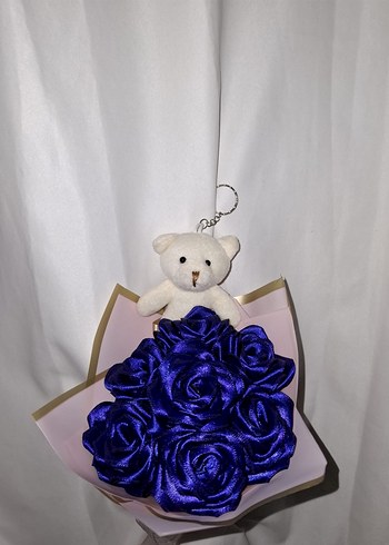 Lacivert Kurdele Çiçek Buketi (Ayıcıklı) - Görsel 5