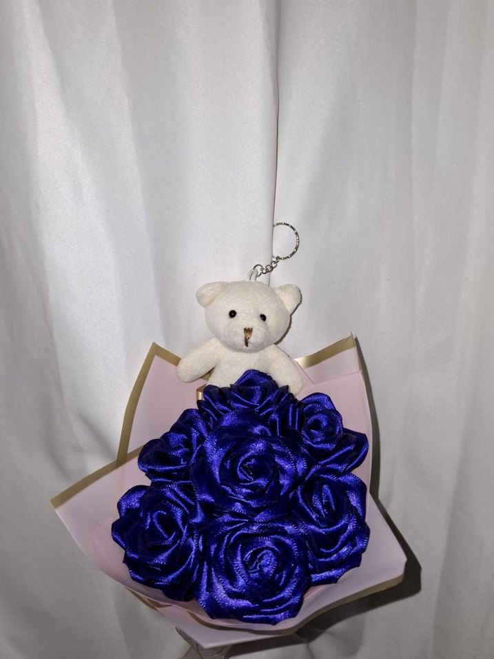 Lacivert Kurdele Çiçek Buketi (Ayıcıklı) - Görsel 5