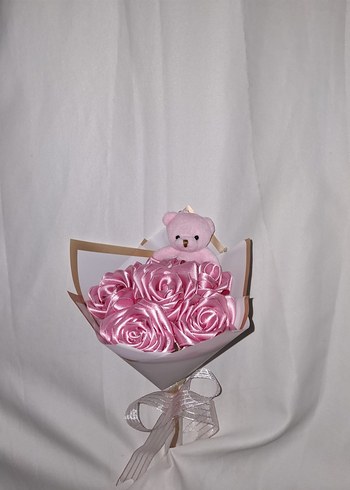 Pembe Kurdele Çiçek Buketi (Pembe Ayıcıklı) - Görsel 3