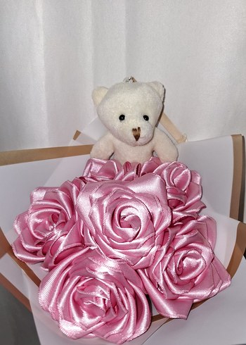 Pembe Kurdele Çiçek Buketi (Ayıcıklı) - Görsel 6