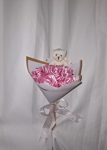 Pembe Kurdele Çiçek Buketi (Ayıcıklı) - Görsel 2