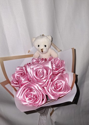 Pembe Kurdele Çiçek Buketi (Ayıcıklı) - Görsel 5