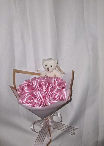 Pembe Kurdele Çiçek Buketi (Ayıcıklı) - Görsel 4